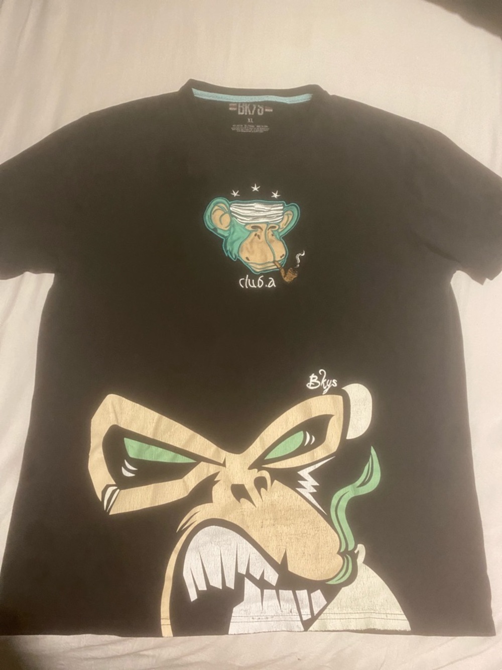 Black Graphic Crew Neck T-Shirt with Monkey Artwork